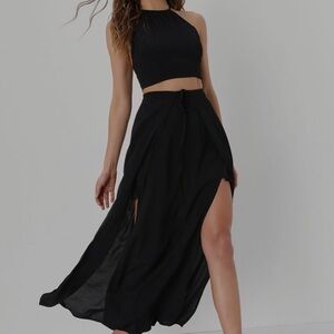 Lulus Run the Summer Black Two Piece Halter Maxi Dress. XS